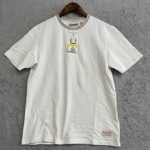NEW Scotch & Soda Men's S White Short Sleeve Knit Tee Shirt - Picture 2 of 11
